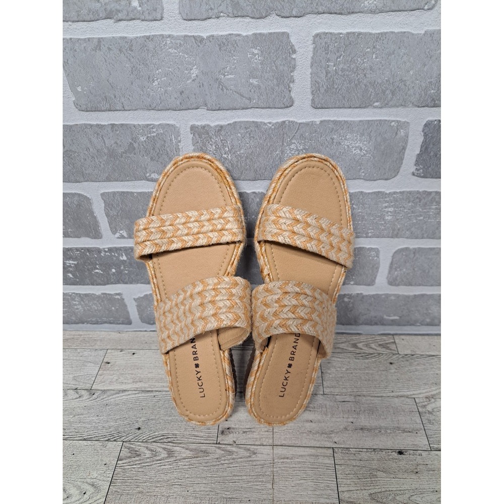Lucky Brand Decime Espadrille Sandals Slip On Woven Jute‎ Beige tones Size 8M - Picture 6 of 13